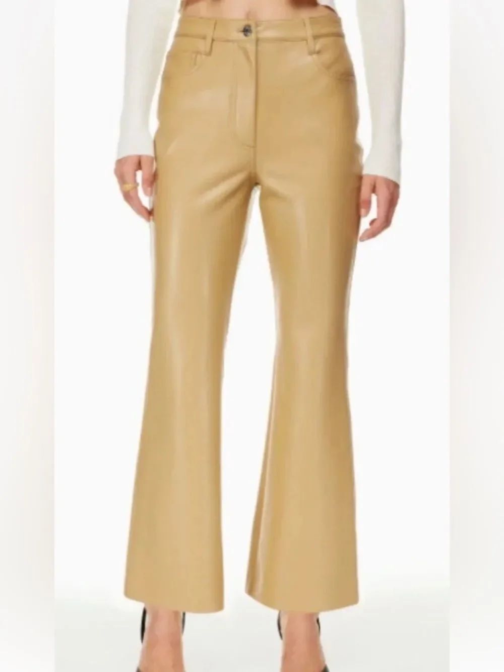 Aritzia Wilfred The Melina Kick Flare Vegan Leather Pants Beige Size 4